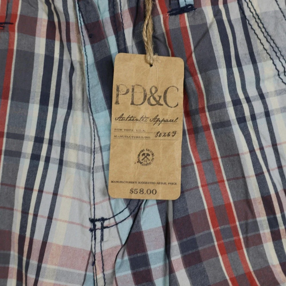PD&C Shorts Mens 33 Multicolor Plaid Cargo Regular Fit 100% Cotton